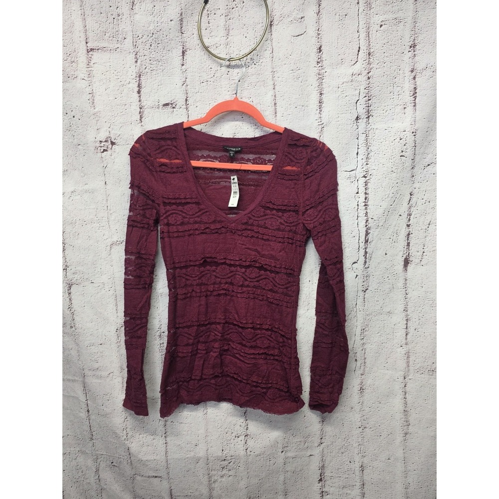 Express Lace V‎ Neck Top XS Burgundy Boho Romantic Y2K NWT
